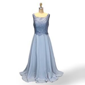 Periwinkle chiffon lace formal gown prom dress sleeveless long maxi princess y2k